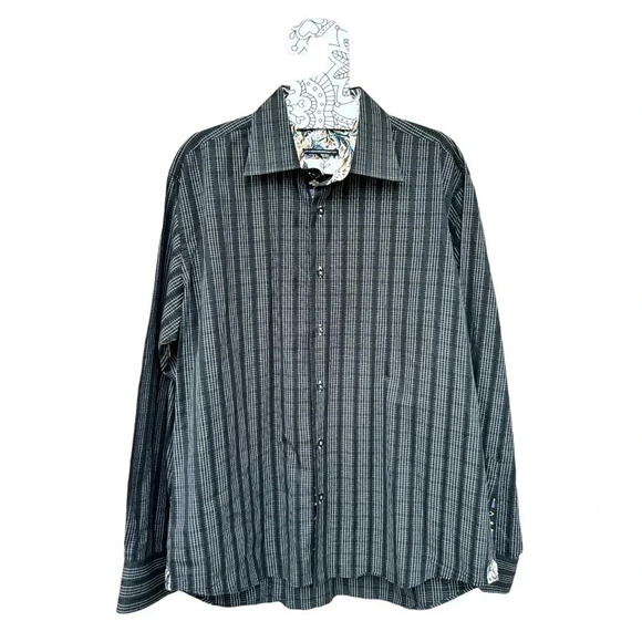 Visconti Uomo Men’s Black Stripe Long Sleeve Button Up Shirt Flip Cuff Size L - Picture 1 of 11